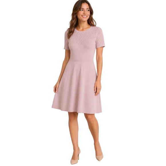 julia jordan Dresses & Skirts - Julia Jordan Fit and Flare Sweater Dress Lavender Pink Pointelle Knit Size 2